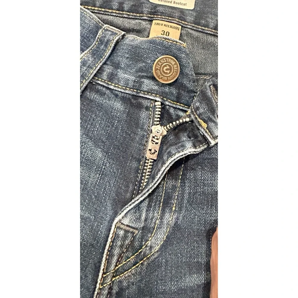True Religion Billy Relaxed Bootcut Jeans Sz 30 x 30 Blue Dark Wash Flap Pockets